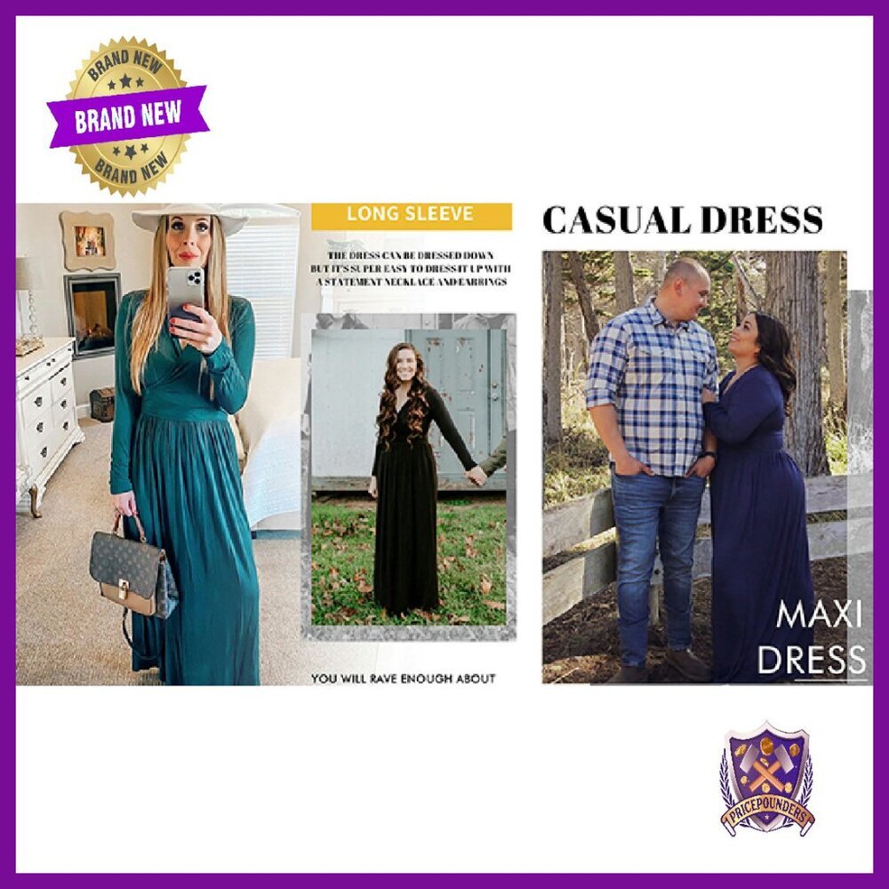 Long Sleeve V-Neck Maxi Dress with Side Pockets - Soft Rayon Blend - Picture 7 of 8